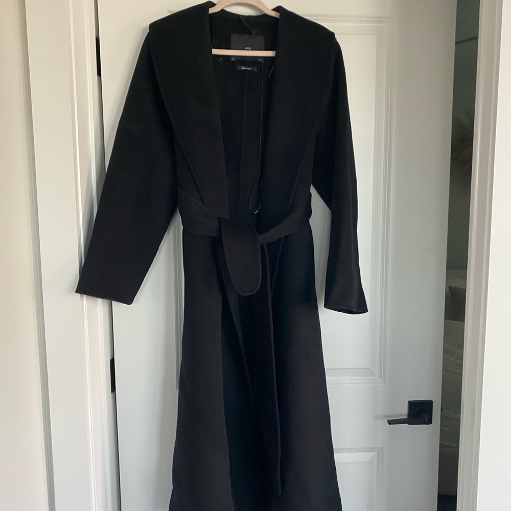 Mango black tie waist wool coat